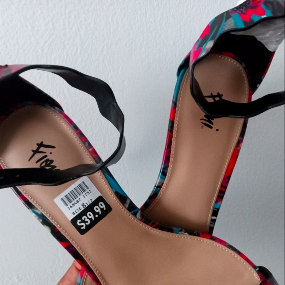 Fioni Womens Multi-Color Iris Open Toe Ankle Strap Kitten Heels Shoes NEW!